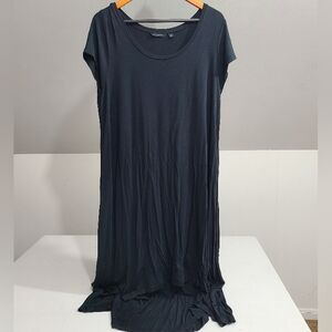 Womens Sz L (P) -H by Halston Black Midi Jersey Stretch Dress Hi Low